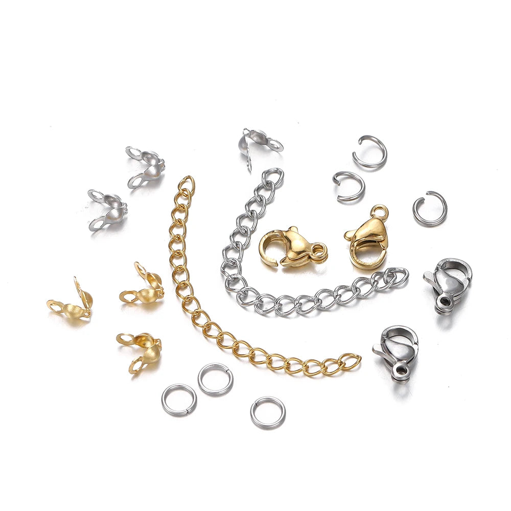 210–400PCS Jewelry Findings Starter Kit – Lobster Clasps, Jump Rings, Crimp Ends & Beads Set