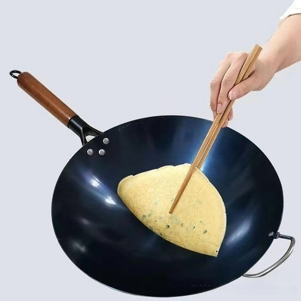 Wok Pan Chef with Wood Handle for Induction Cooker with Lid Traditional Wok for Kitchen Household Home Restaurant Cooking