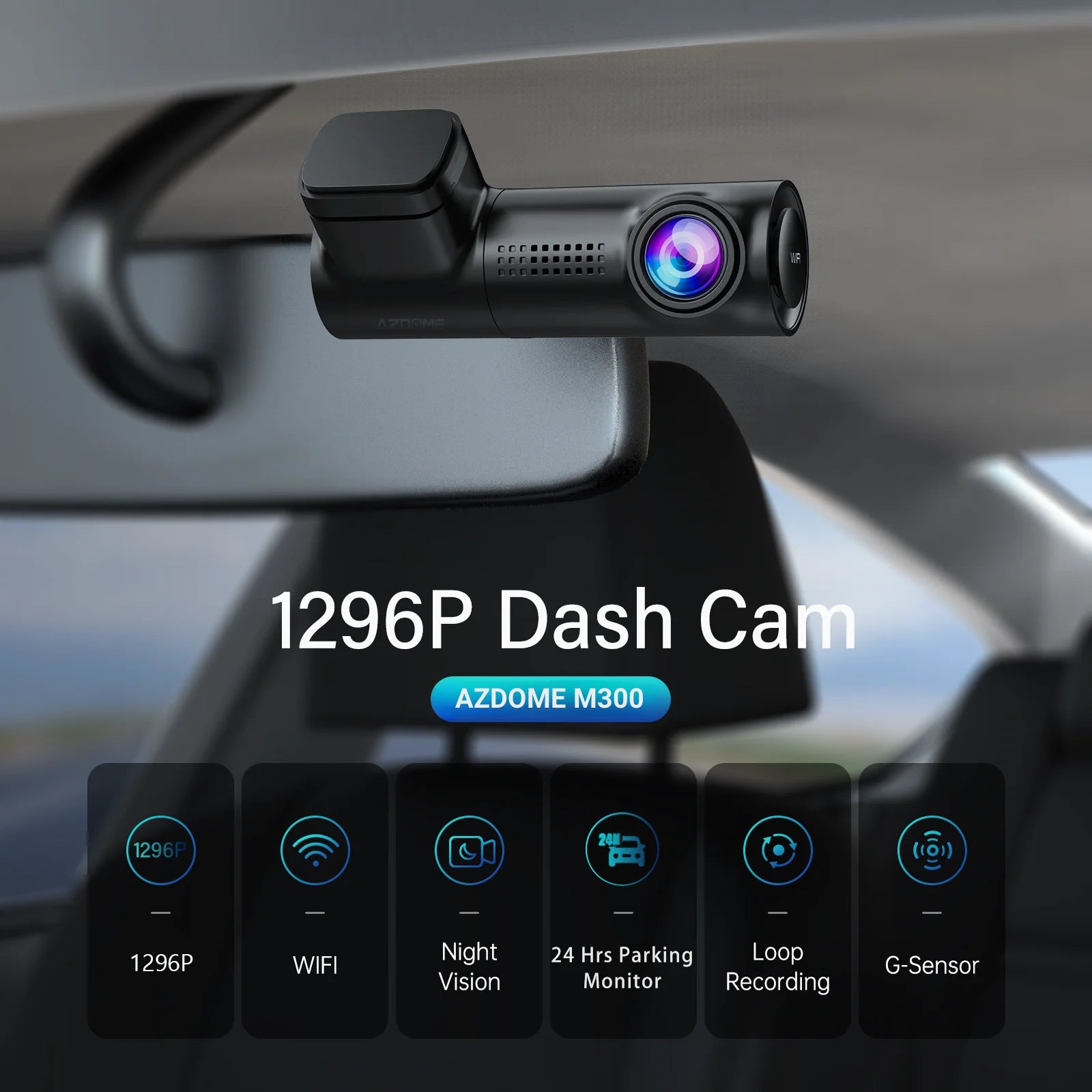 Dash Cam 1296P WiFi Dash Camera for Cars Voice Control Dashcams Night Vision Loop Recording G-Sensor 24H Parking Monitor