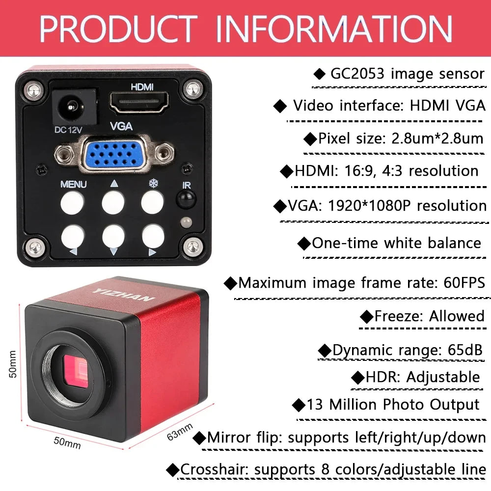 Digital Microscope for Electronics 4K 1080P HD Industrial Cameras 60MP 48MP 130X Lens C-mount