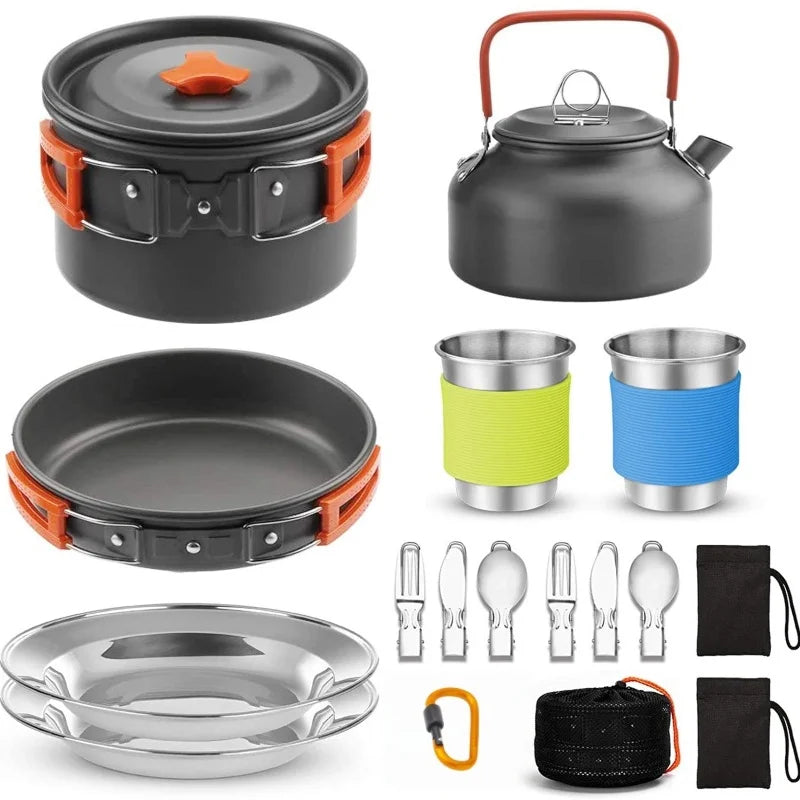 Portable Camping Cookware Set for 2-3 People – Lightweight Backpacking Cooking Kit with Folding Pots Sets