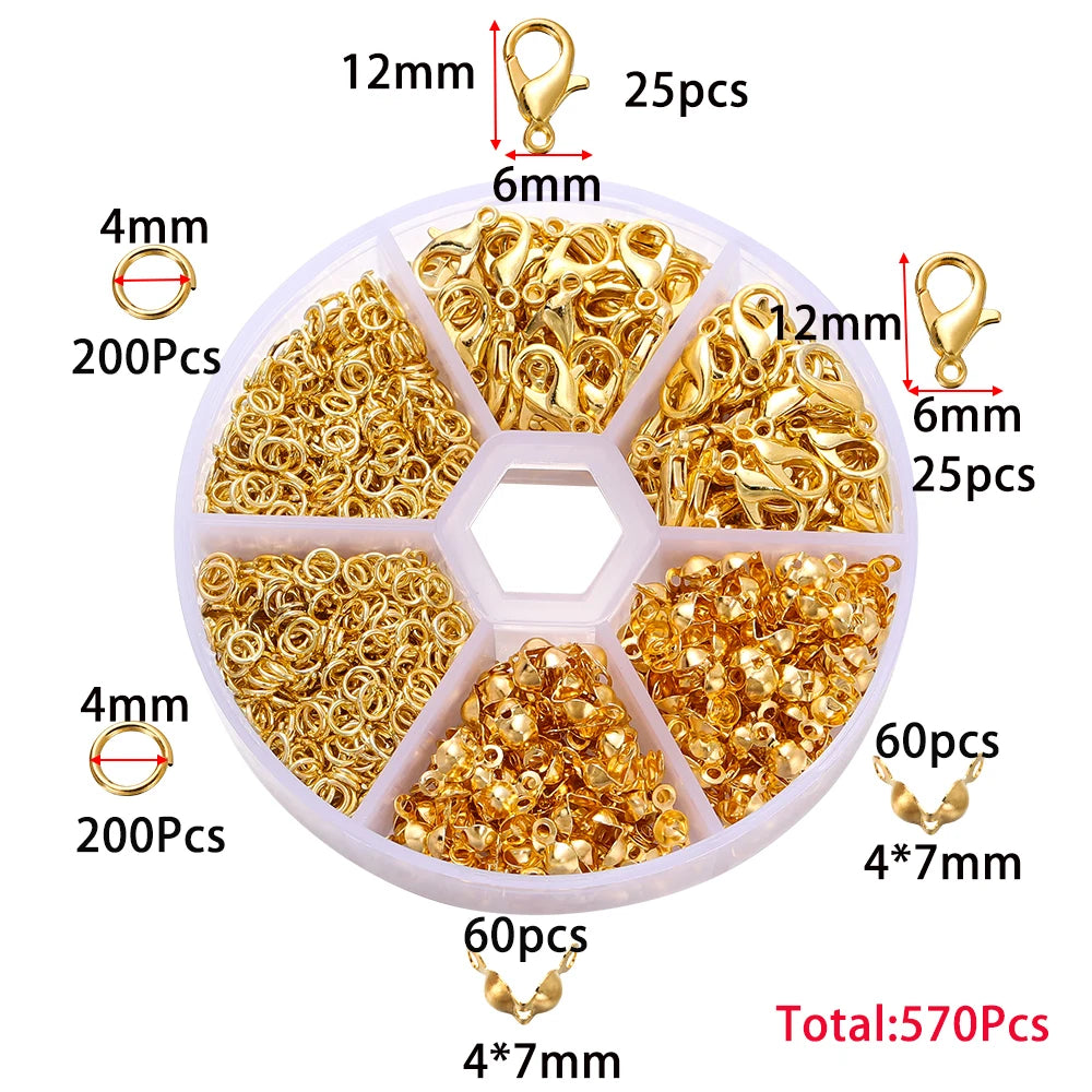 210–400PCS Jewelry Findings Starter Kit – Lobster Clasps, Jump Rings, Crimp Ends & Beads Set