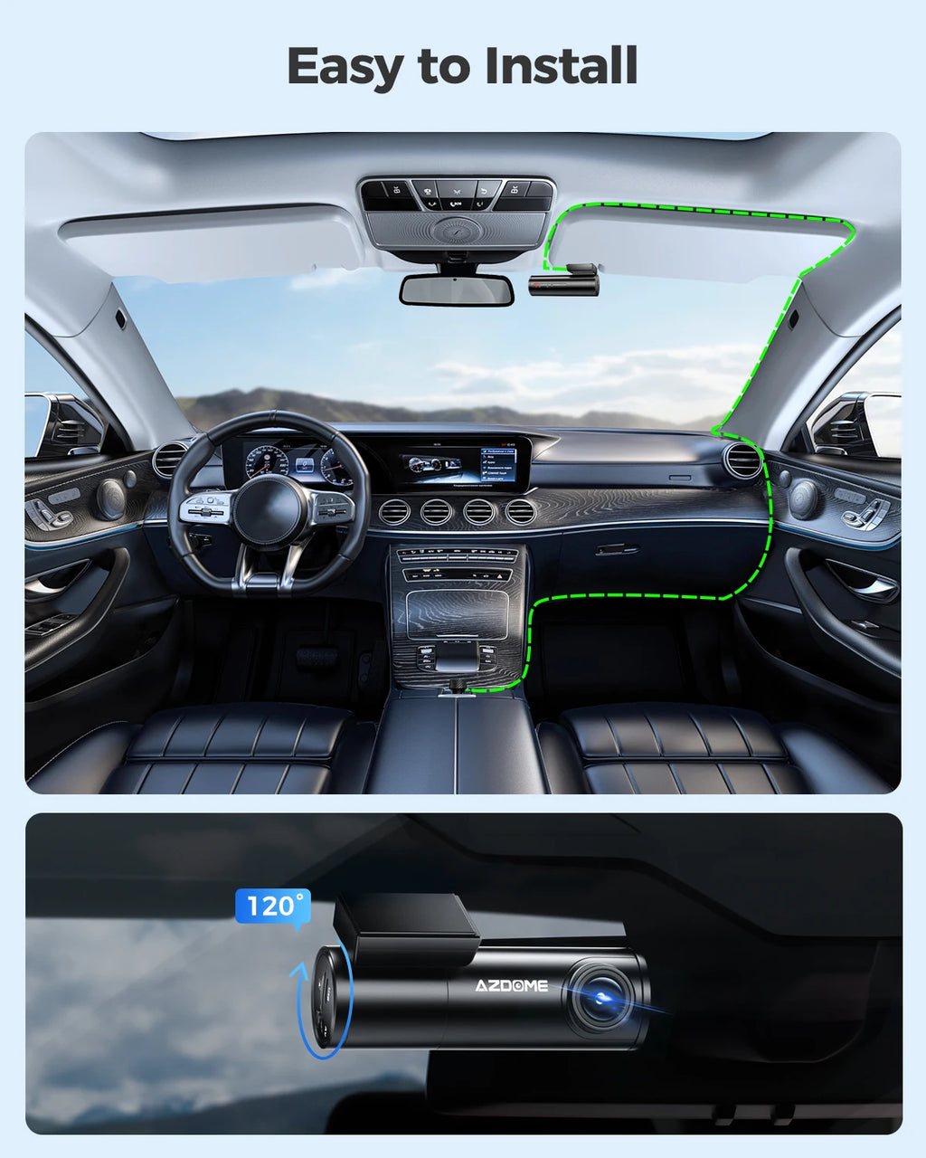 Dash Cam 1296P WiFi Dash Camera for Cars Voice Control Dashcams Night Vision