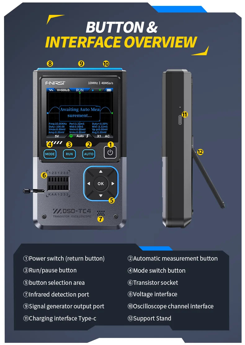 Digital Oscilloscope DSO-TC4 Upgrade 3 in 1  10MHz 48Ms/s Transistor Tester