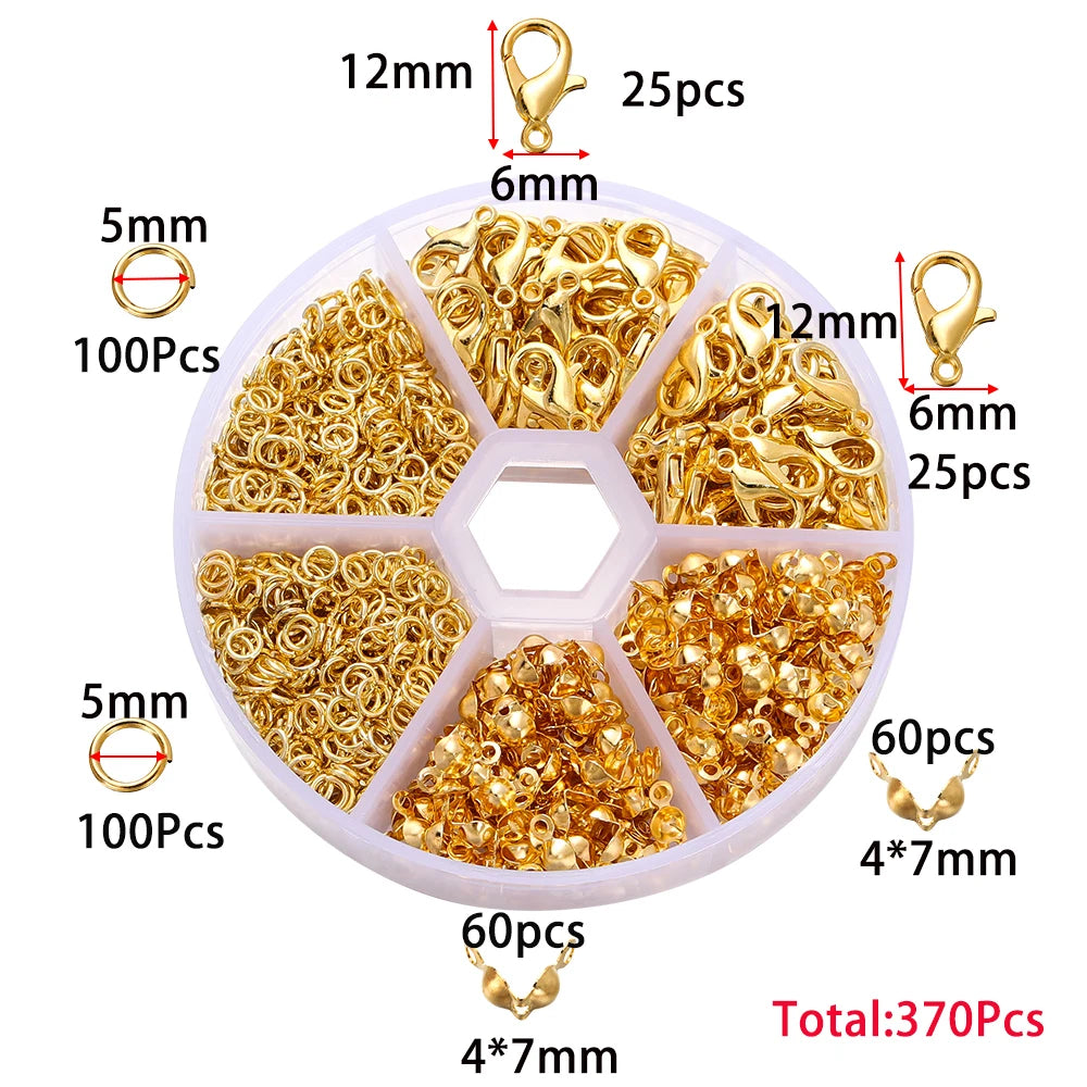 210–400PCS Jewelry Findings Starter Kit – Lobster Clasps, Jump Rings, Crimp Ends & Beads Set