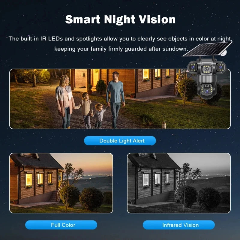 Solar Security Camera Outdoor 15MP 8K  – Triple Lens WiFi IP Camera with Night Vision