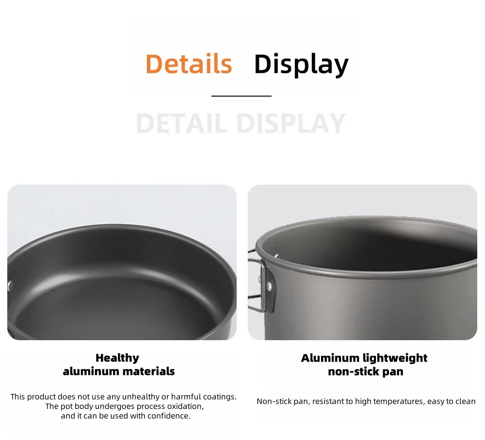 Portable Camping Cookware Set for 2-3 People – Lightweight Backpacking Cooking Kit with Folding Pots Sets