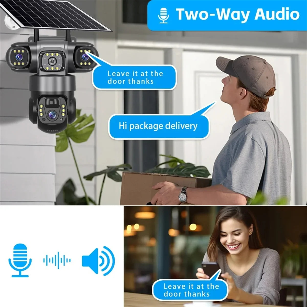 15MP 8K Solar Security Camera Outdoor – Triple Lens WiFi IP Camera with Night Vision, Two-Way Audio, Human Detection, Waterproof Wireless CCTV Surveillance System