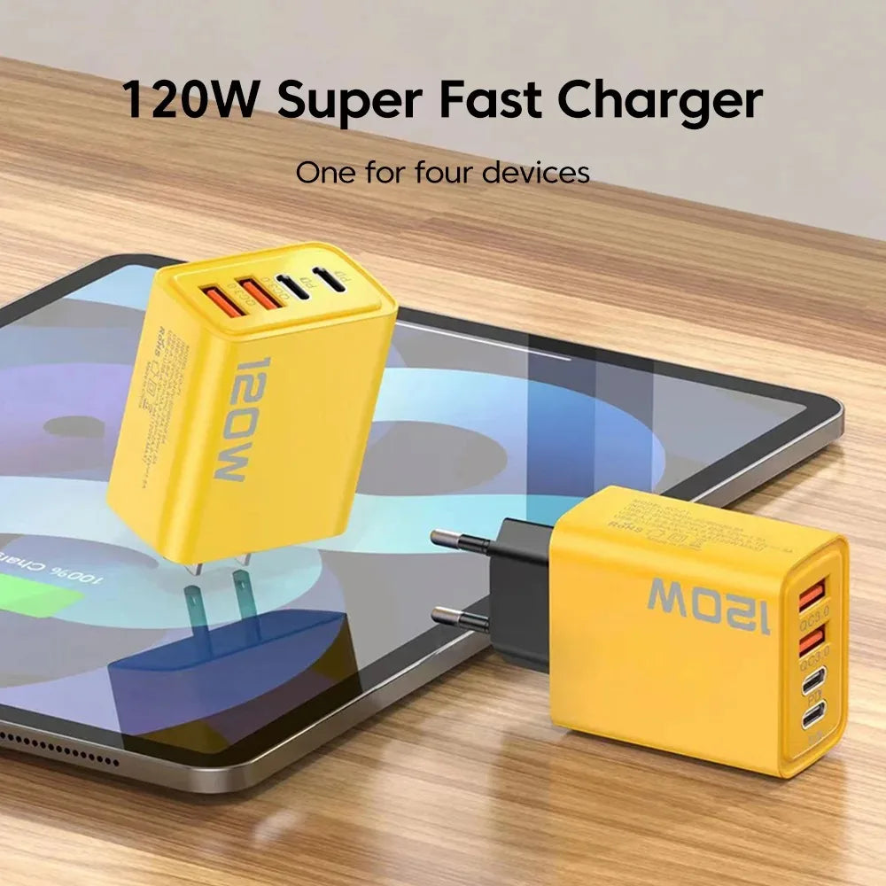4-Port USB-C PD Fast Charger with Quick Charge 3.0, Multi-Device Wall