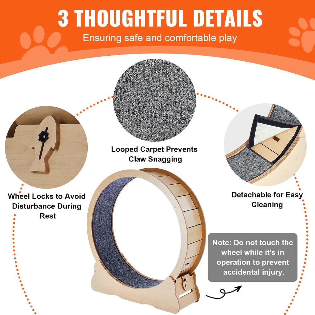 Wooden Cat Exercise Wheel Large Cat Treadmill Wheel for Indoor Cat Running
