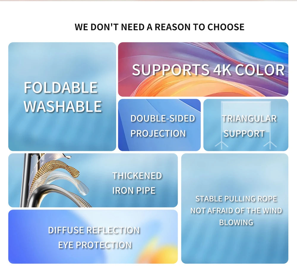 Portable Folding Movie Screen 150 Inch 4:3  HD Crease-resist Indoor Outdoor Projector