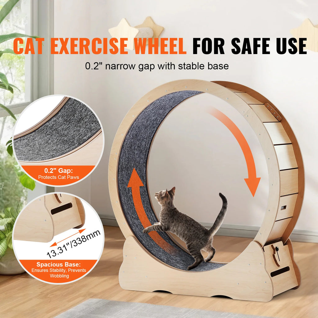 Wooden Cat Exercise Wheel Large Cat Treadmill Wheel for Indoor Cat Running