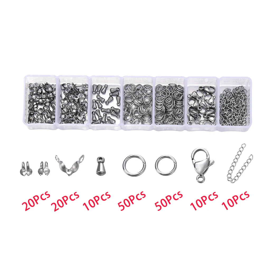 210–400PCS Jewelry Findings Starter Kit – Lobster Clasps, Jump Rings, Crimp Ends & Beads Set