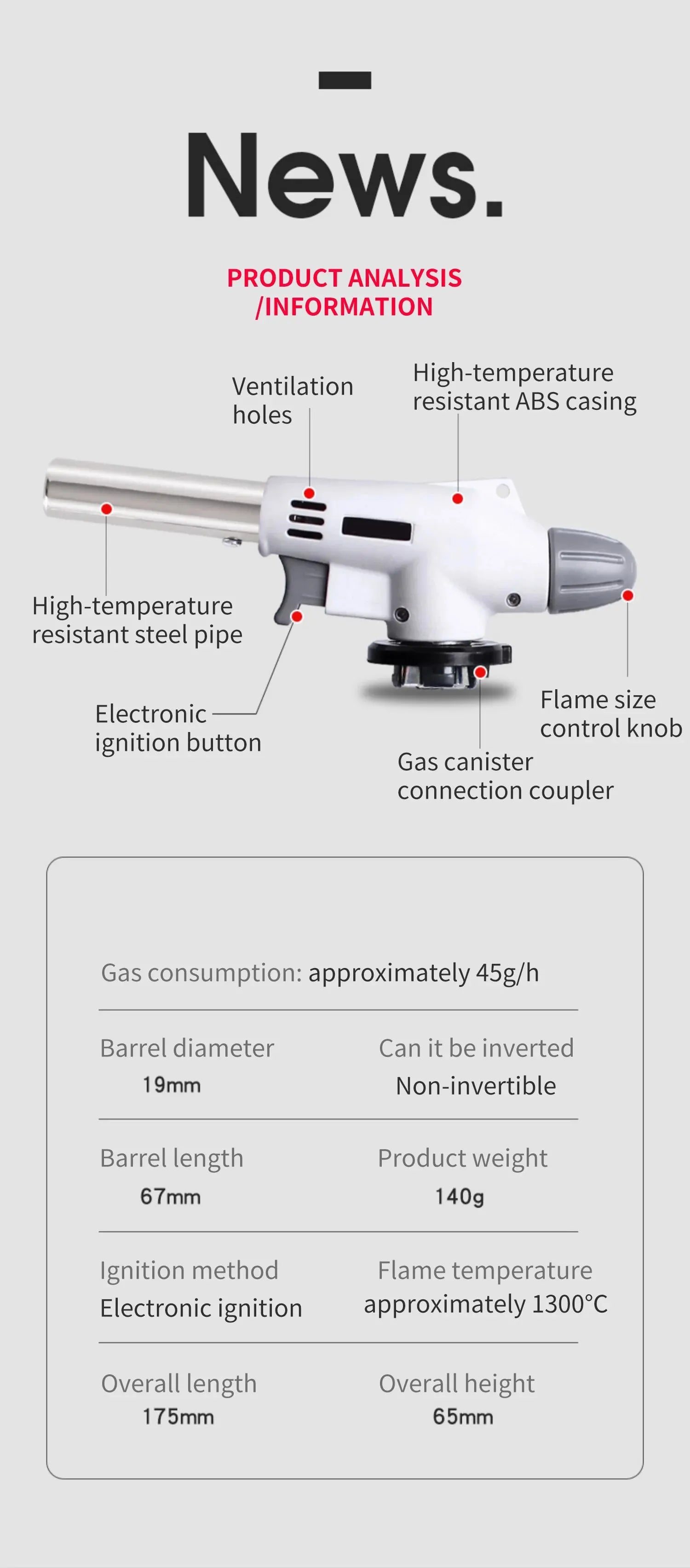 Outdoor Camping Gas Burner Gas Torch Flame Gun Welding Torch Cooking Flame Gun Blow for BBQ Camping Cooking
