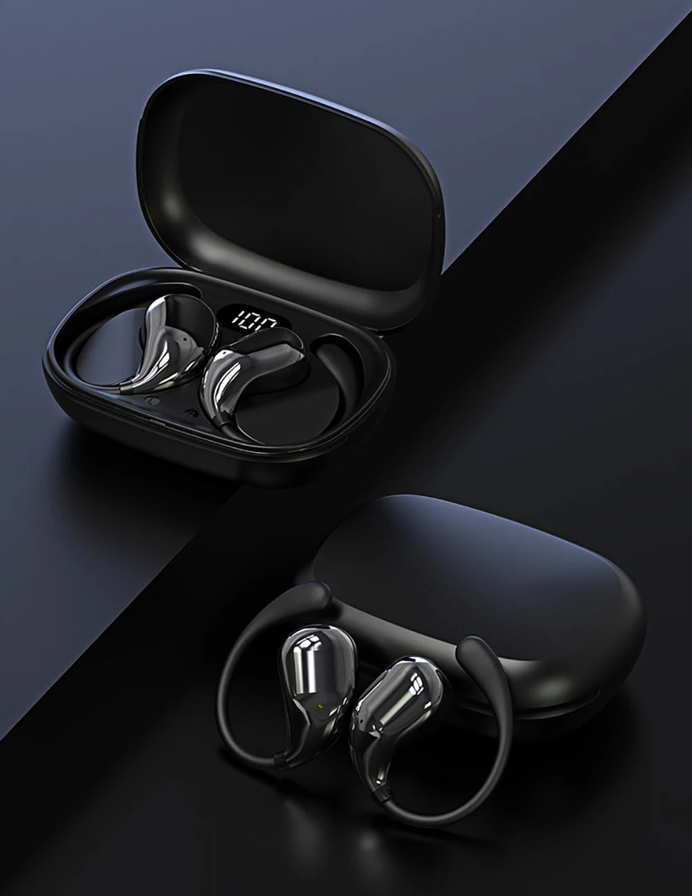 Bluetooth 5.4 Wireless Ear Hook Earbuds with LED Display with Touch Control
