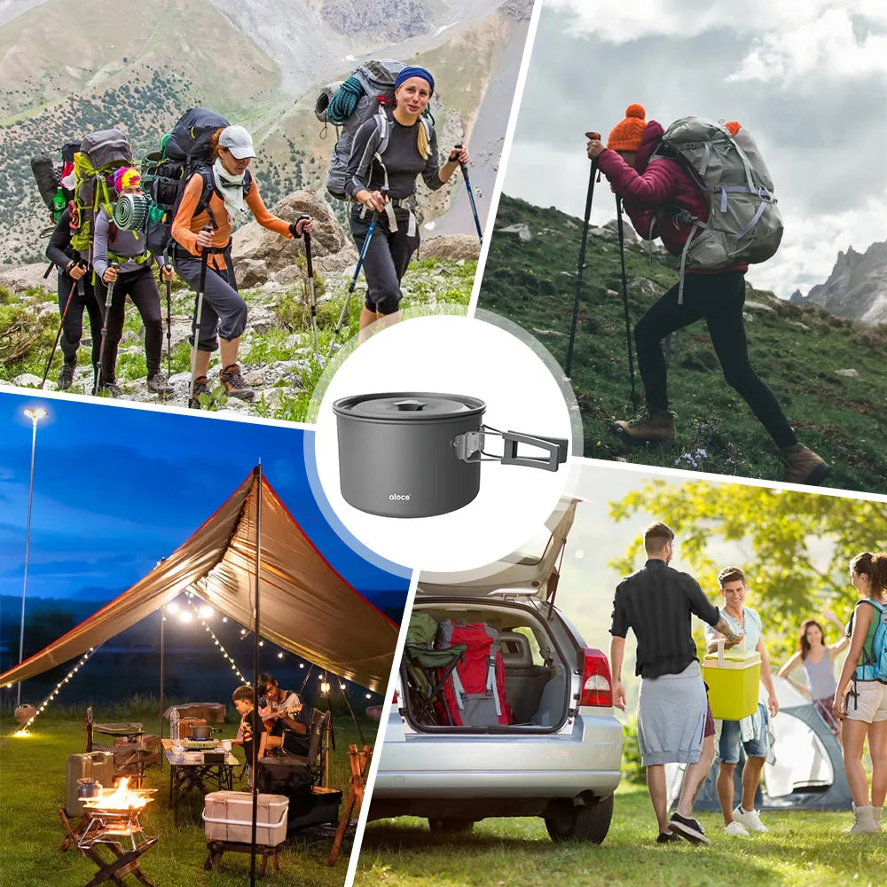 Camping Cooking Pot Aluminum Alloy Camping Cookware with Folding Handle for Camping Picnic Hiking