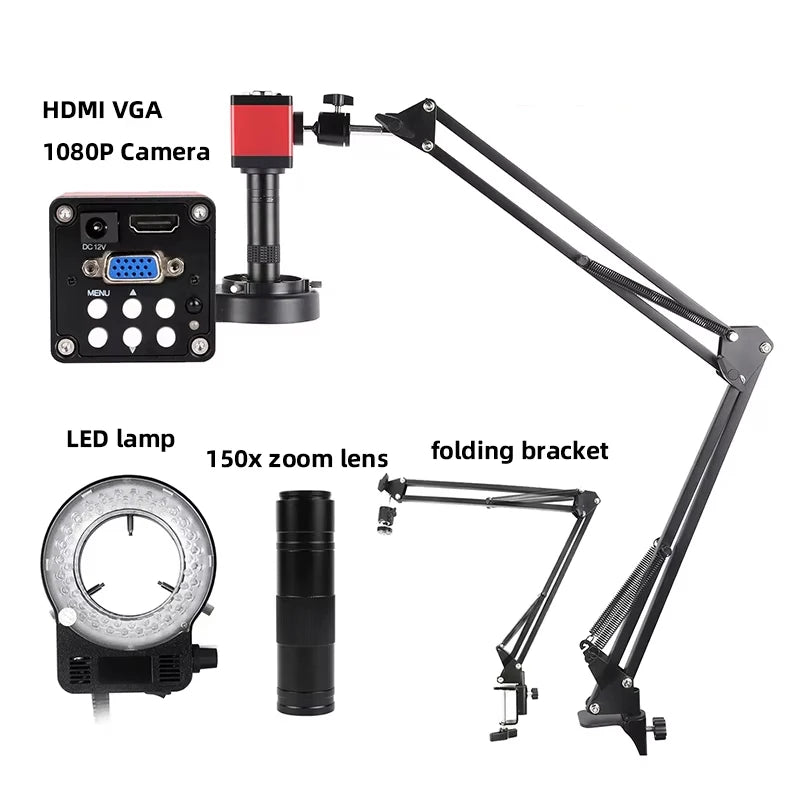 Microscope With 360° Adjustable Arm, 4K 48MP HDMI TYPE-C  0-150X Magnification