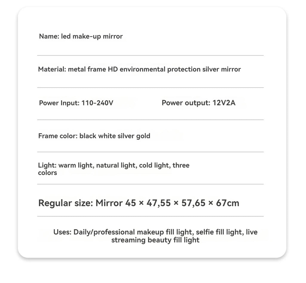 Smart LED Circle Makeup Mirror with Touch Control Lighting