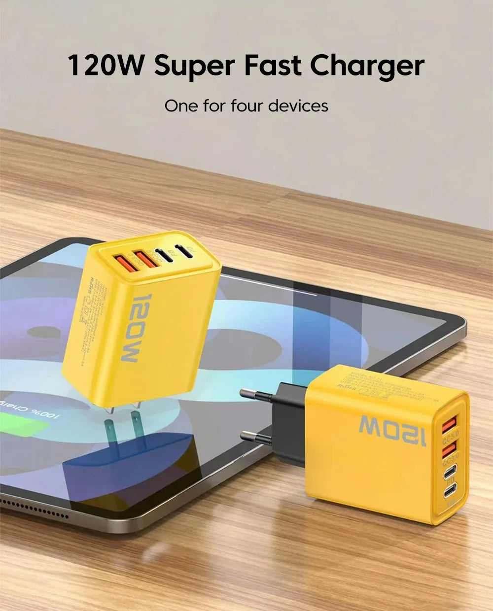 4-Port USB-C PD Fast Charger with Quick Charge 3.0, Multi-Device Wall