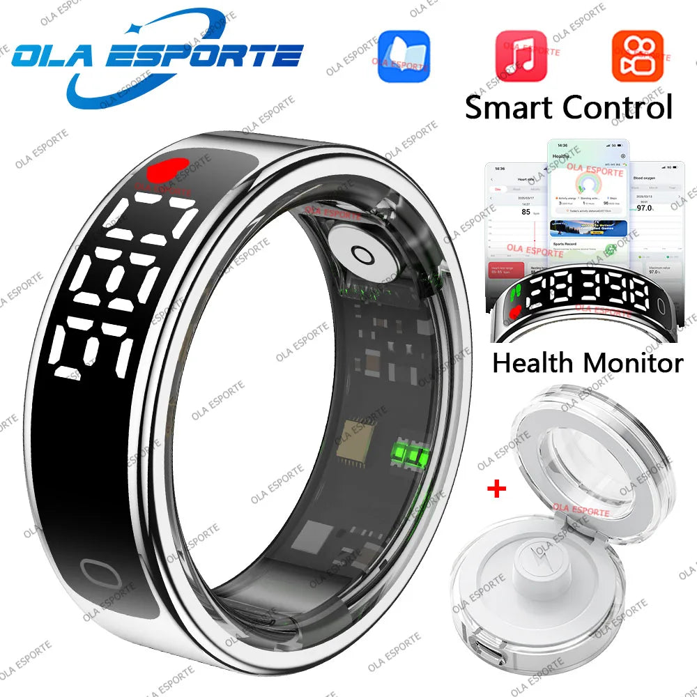 For Smart Ring Hd Screen Tiktok Control 5ATM Waterproof for  Smartring forGalaxy Women Men Ring HeartRate Monitor