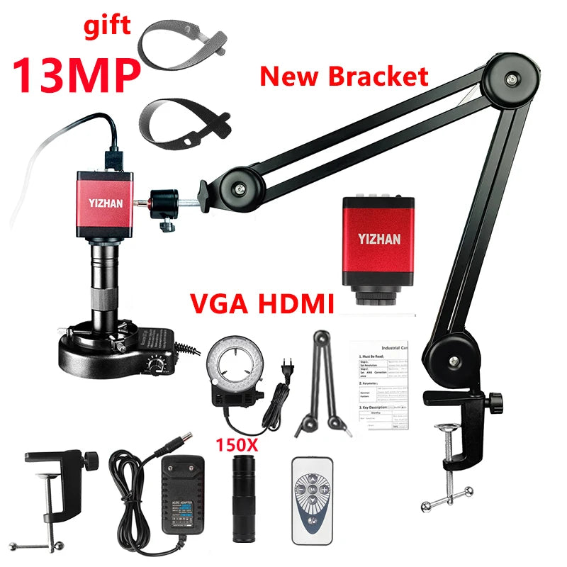 Microscope With 360° Adjustable Arm, 4K 48MP HDMI TYPE-C  0-150X Magnification