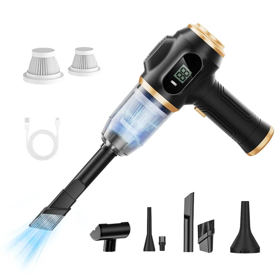 Powerful 2-in-1 Air Duster & Vacuum, Handheld Cordless Cleaner with Digital Display