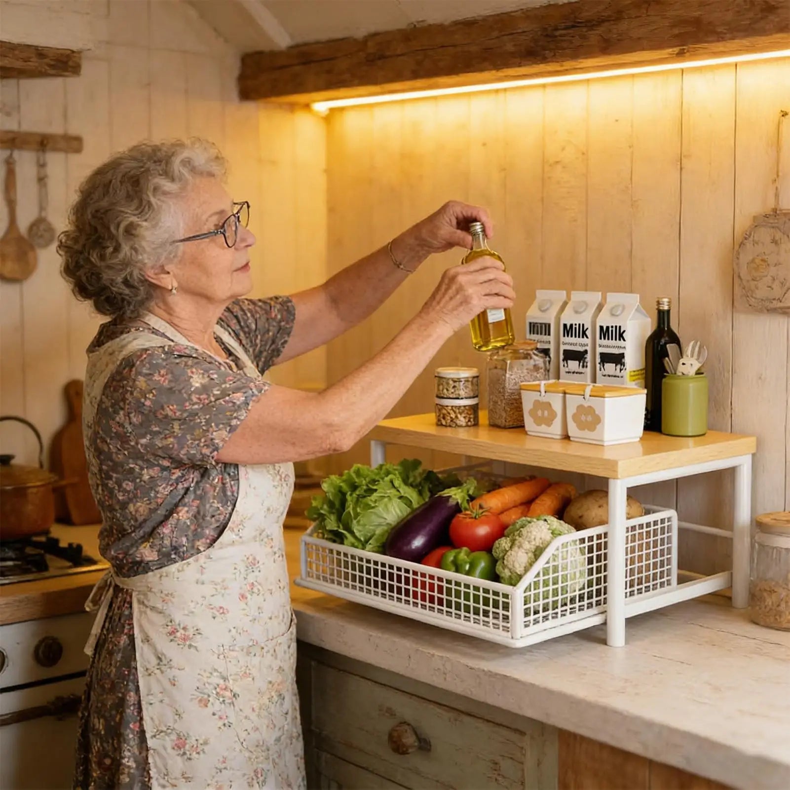 Kitchen Storage Rack Standing Shelf with Drawer for Fruits Vegetables Microwave Oven Pots Dishes Spices Organizer Home Apartment