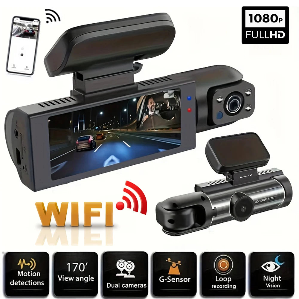 Dash Cam Front and Inside with WiFi 1080P Dual  – Car Camera with IR Night Vision,