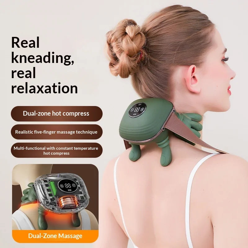 Finger Neck & Shoulder Massager with Heat Kneading for Relaxation