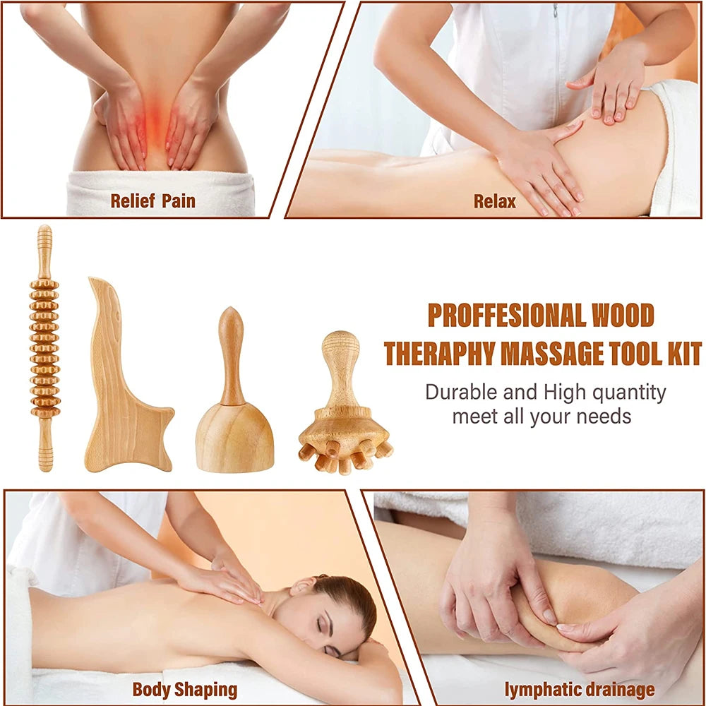 Wood Therapy Massage Tool for Body Sculpting – Wooden Lymphatic Drainage Massager for Cellulite Reduction