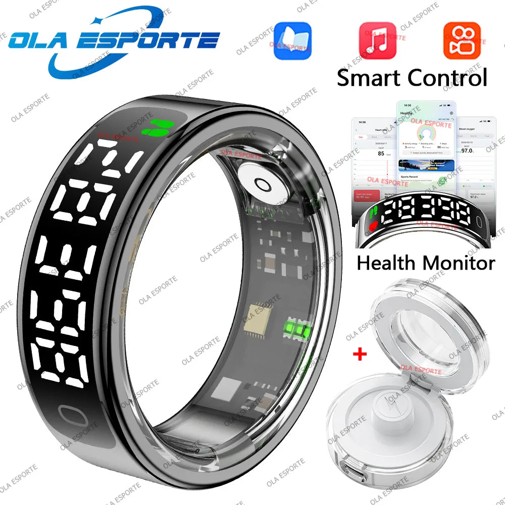 For Smart Ring Hd Screen Tiktok Control 5ATM Waterproof for  Smartring forGalaxy Women Men Ring HeartRate Monitor