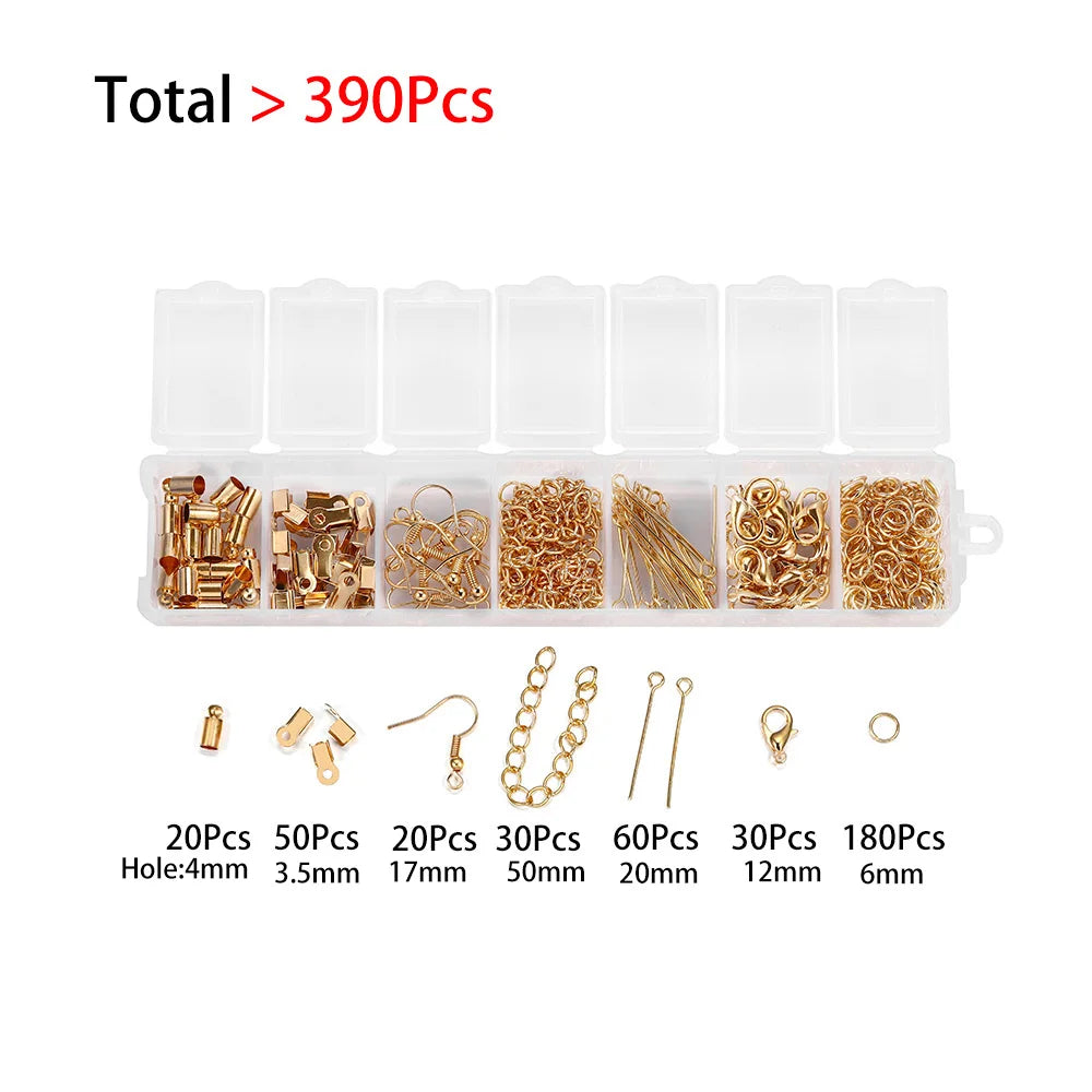 210–400PCS Jewelry Findings Starter Kit – Lobster Clasps, Jump Rings, Crimp Ends & Beads Set