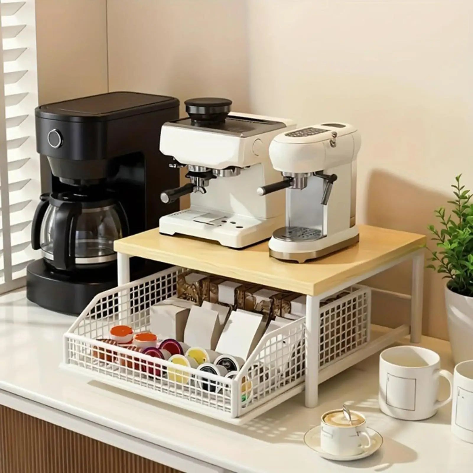 Kitchen Storage Rack Standing Shelf with Drawer for Fruits Vegetables Microwave Oven Pots Dishes Spices Organizer Home Apartment