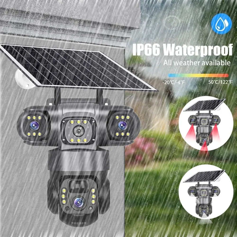 Solar Security Camera Outdoor 15MP 8K  – Triple Lens WiFi IP Camera with Night Vision