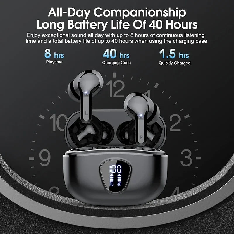 Wireless Ear Buds with LED Display HiFi Stereo Earbuds Headphones with IP7 Waterproof