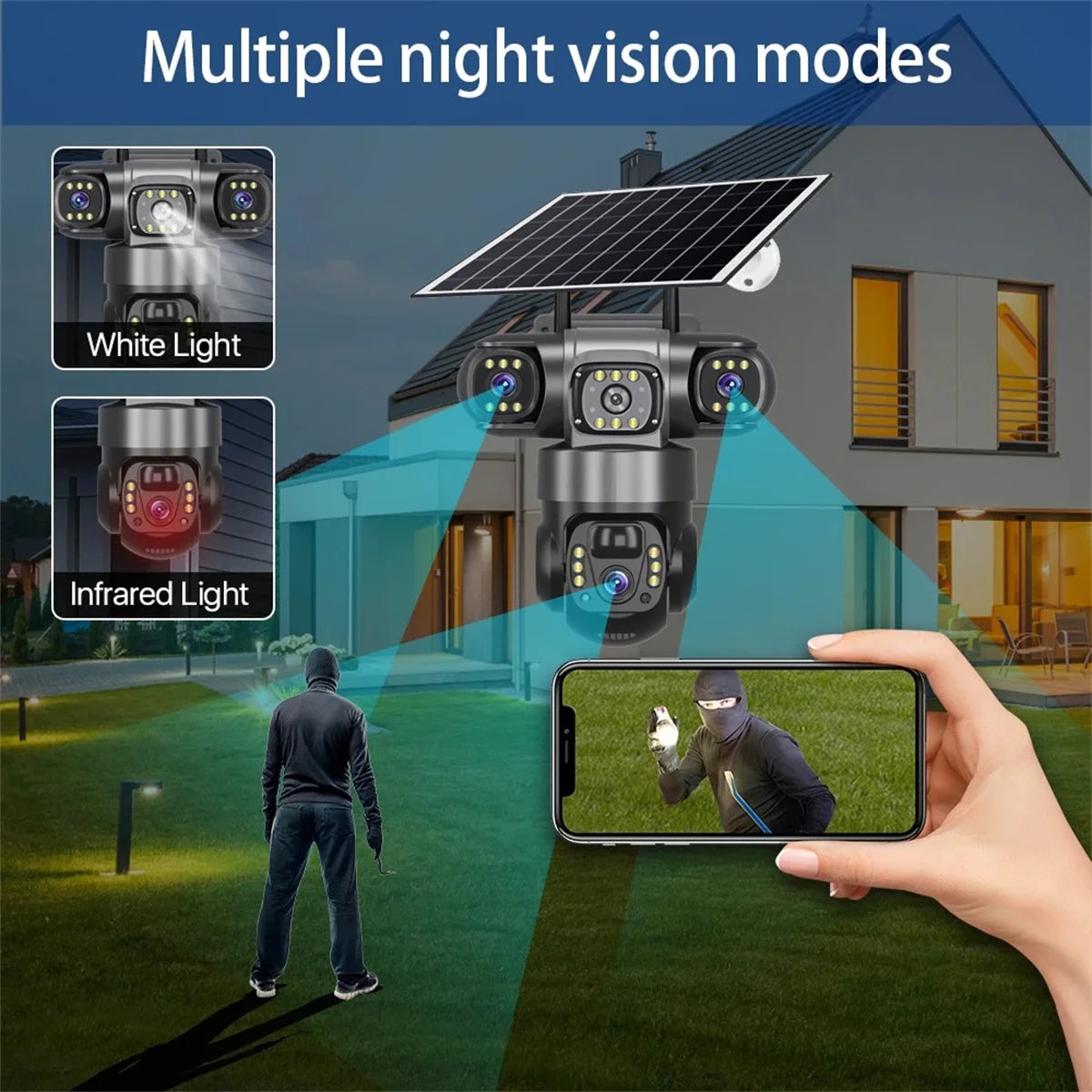 15MP 8K Solar Security Camera Outdoor – Triple Lens WiFi IP Camera with Night Vision, Two-Way Audio, Human Detection, Waterproof Wireless CCTV Surveillance System