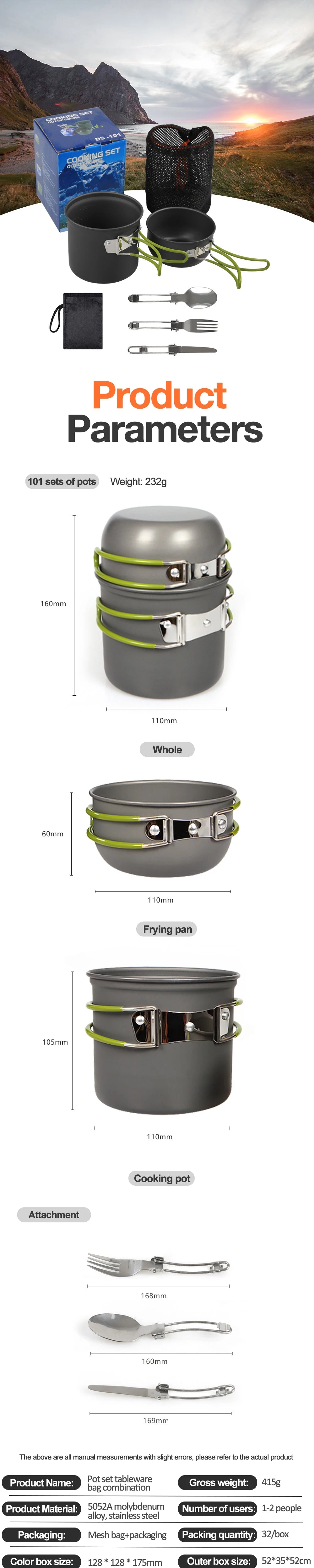 Camping Cookware Set, Outdoor Pan Set, Tourist Dishes, melon, Kitchen Equipment, Trekking Utensils, Picnic Picnic