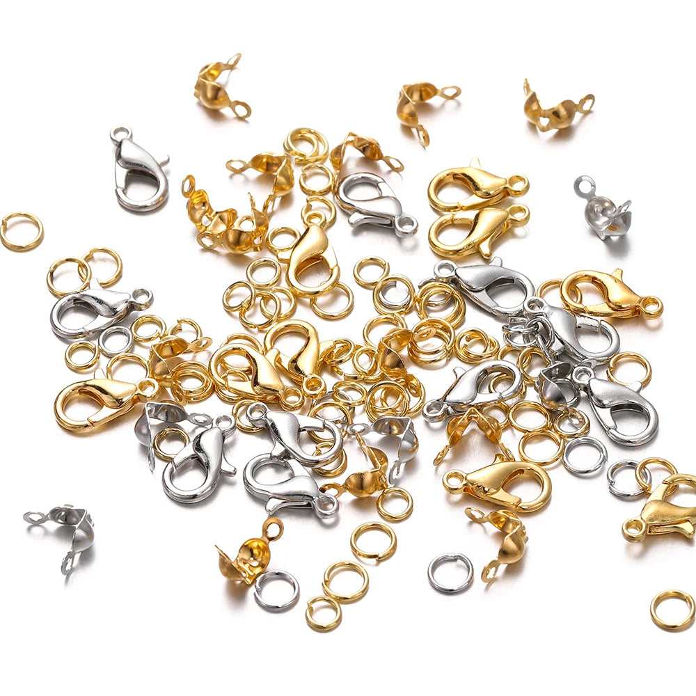 210–400PCS Jewelry Findings Starter Kit – Lobster Clasps, Jump Rings, Crimp Ends & Beads Set