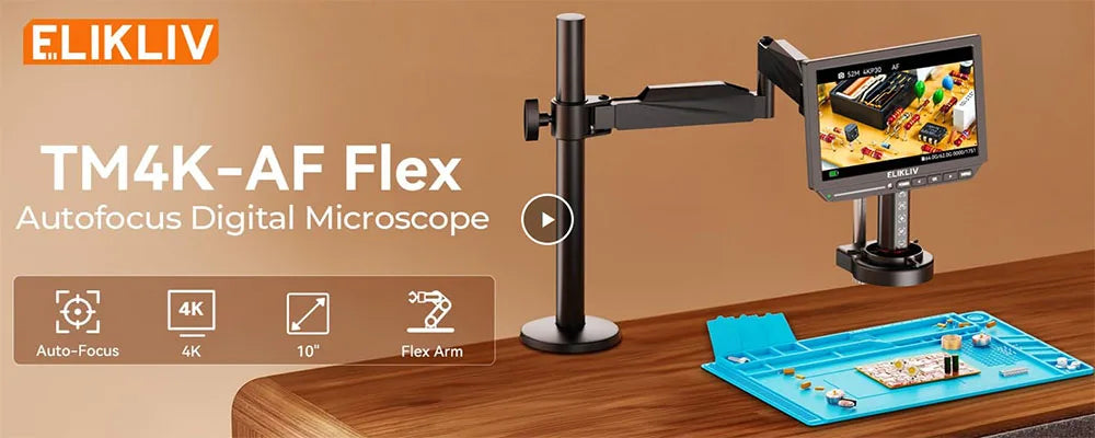 Autofocus Digital Microscope with Arm EM4K-AF Flex10.1''  4K Electronics 2000X