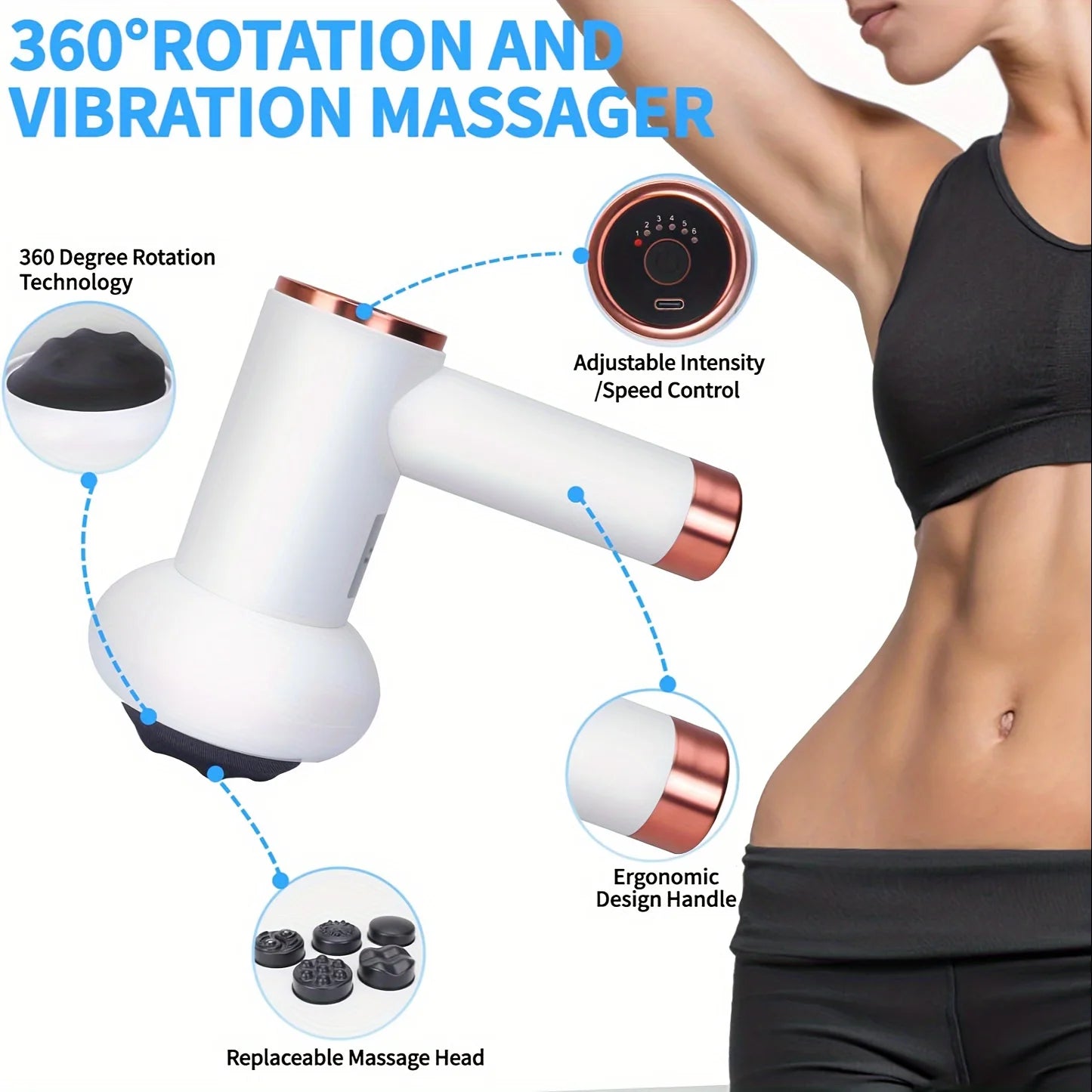 Body Massager, Home Massage Stick With 5 Massage Heads,