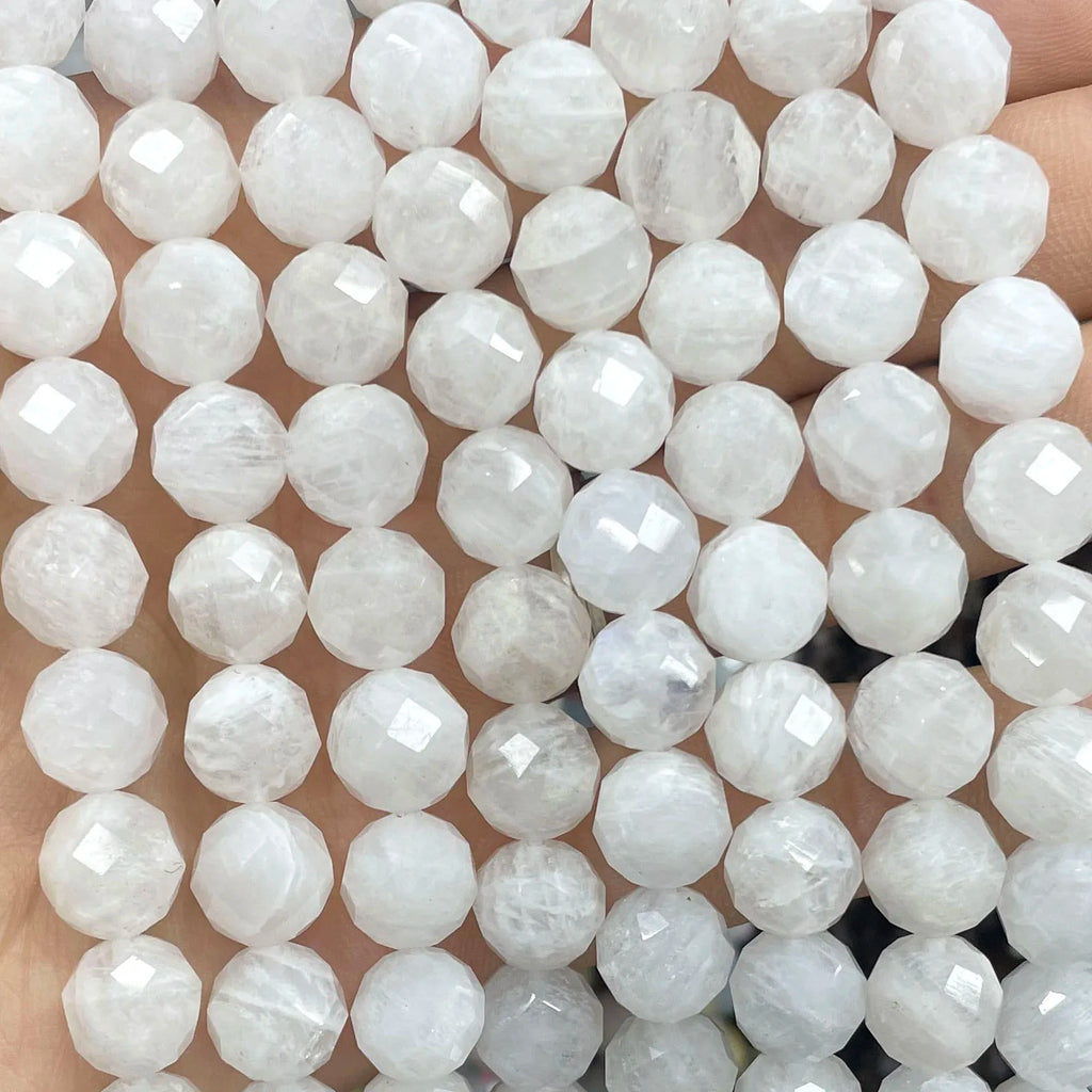 Natural Stone White Moonstone Gem Beads 6-10mm Faceted Loose Spacer for DIY Jewelry Making