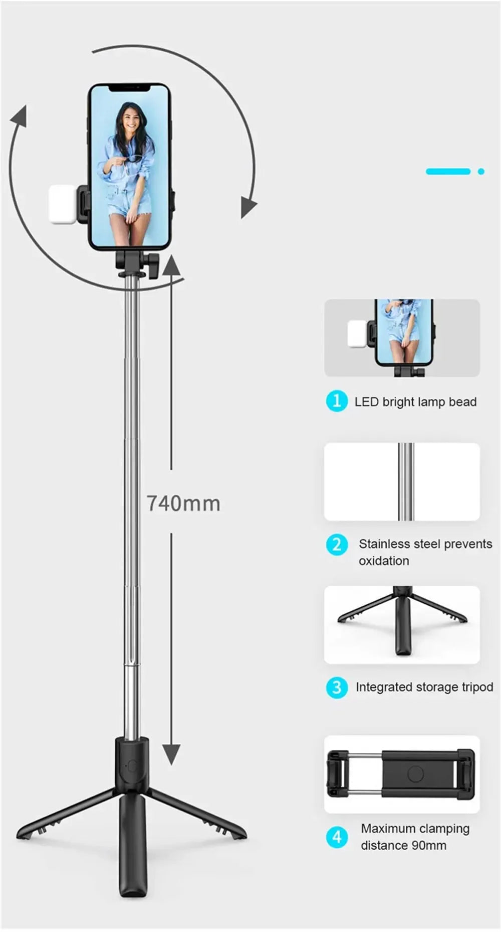 Cell Phone Selfie Stick Tripod Bluetooth Remote Wireless Selfi Stick Phone HolderStand