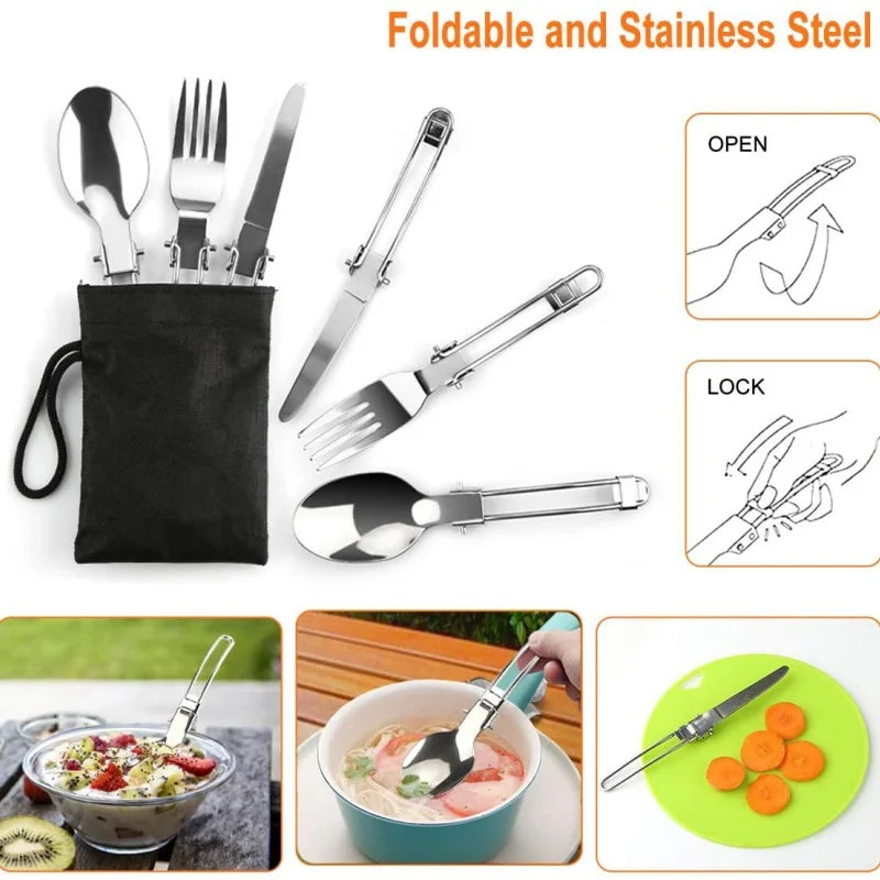 Portable Camping Cookware Set for 2-3 People – Lightweight Backpacking Cooking Kit with Folding Pots Sets