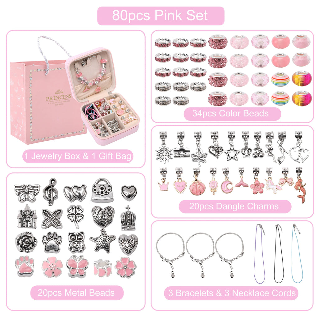 DIY Bracelets Making Kit Girls Gift with Jewelry Box Gift Bag Charms Beads Set