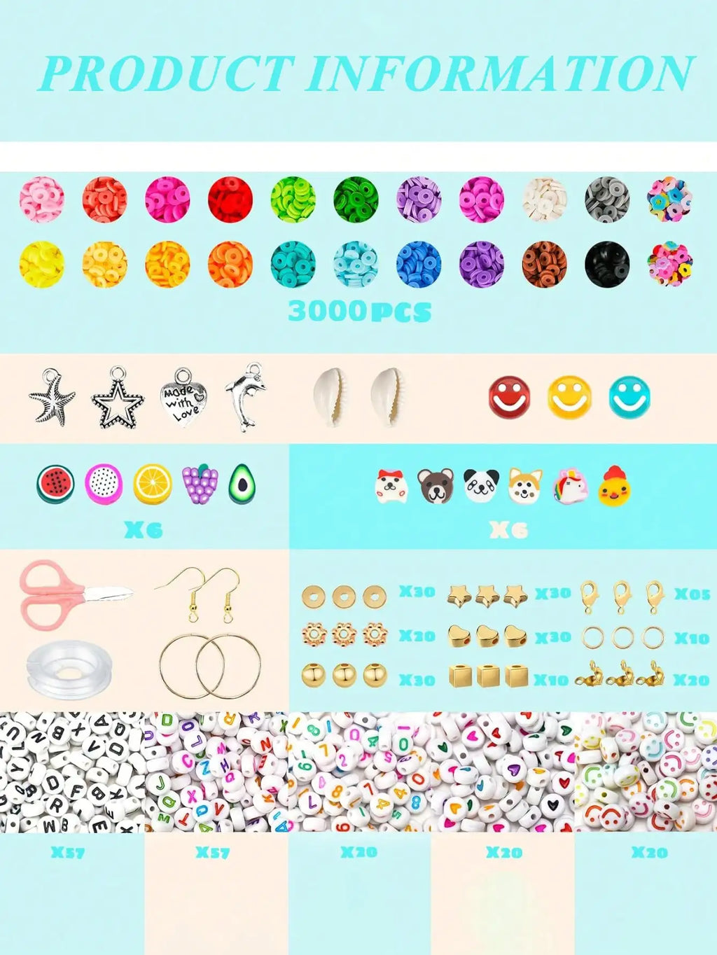 3200PCS Clay Bead Jewelry Making Kit – Polymer Heishi Beads Set with Charms for DIY Friendship Bracelets, Necklaces & Crafts, Colorful Beading Supplies for Beginners