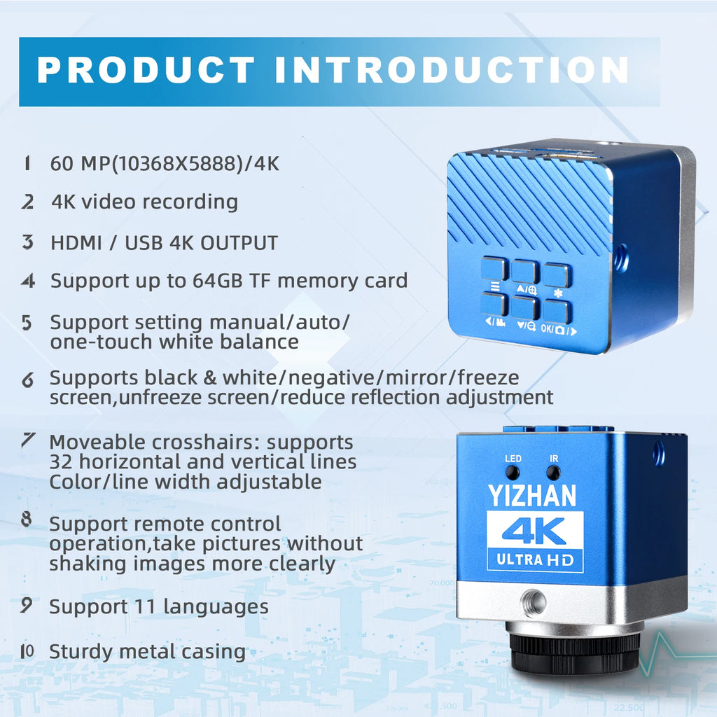 Digital Microscope for Electronics 4K 1080P HD Industrial Cameras 60MP 48MP 130X Lens C-mount
