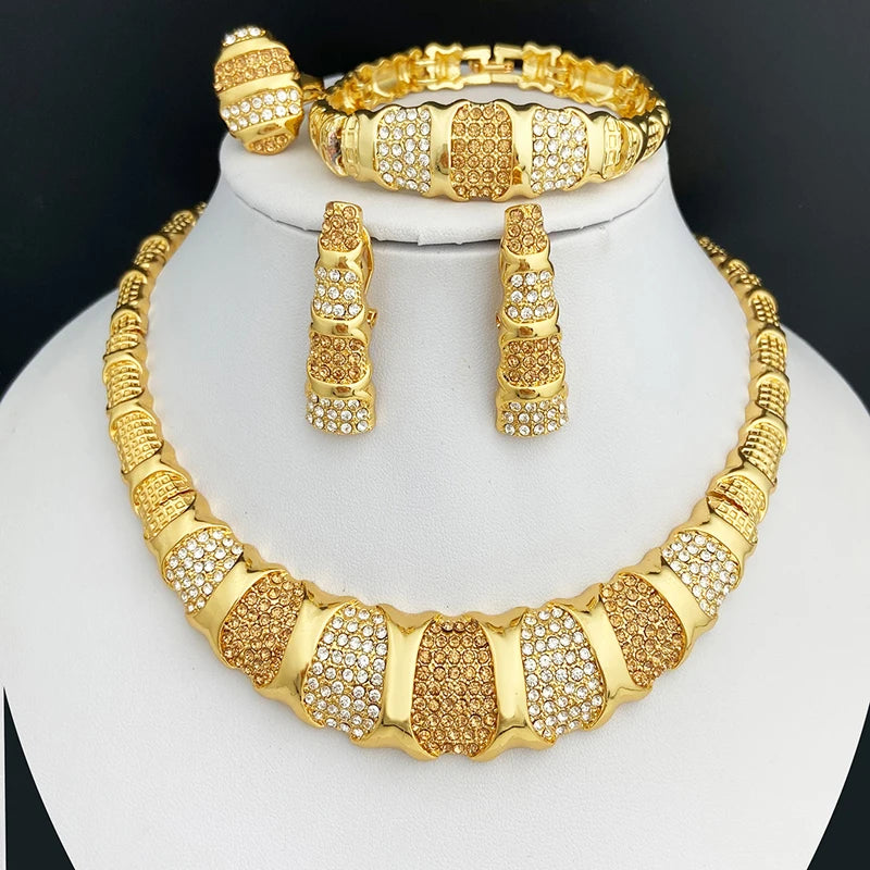 Jewelry Set For Women 18K Gold Plated Luxury Necklace Earrings Bracelet And Ring Set