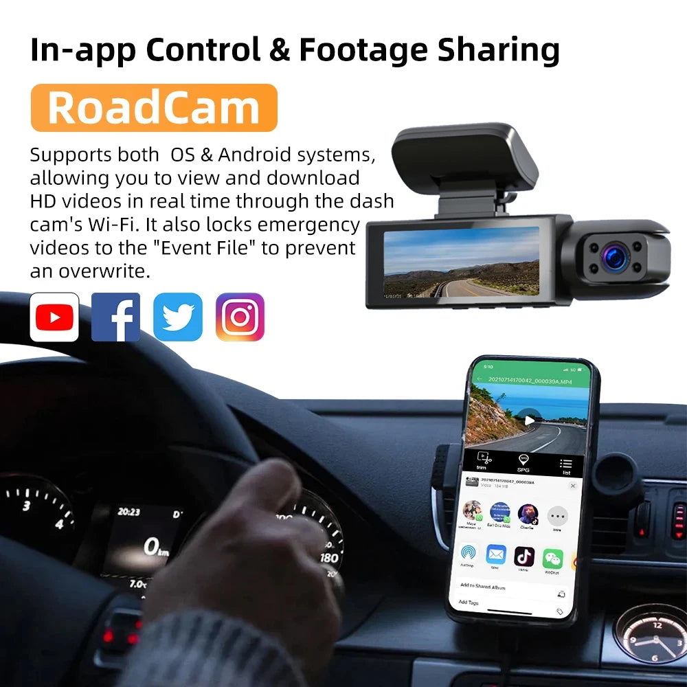 Dash Cam Front and Inside with WiFi 1080P Dual  – Car Camera with IR Night Vision,