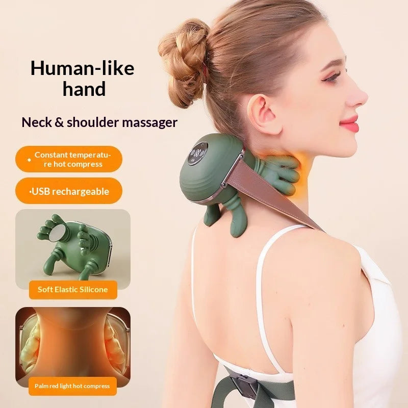 Finger Neck & Shoulder Massager with Heat Kneading for Relaxation