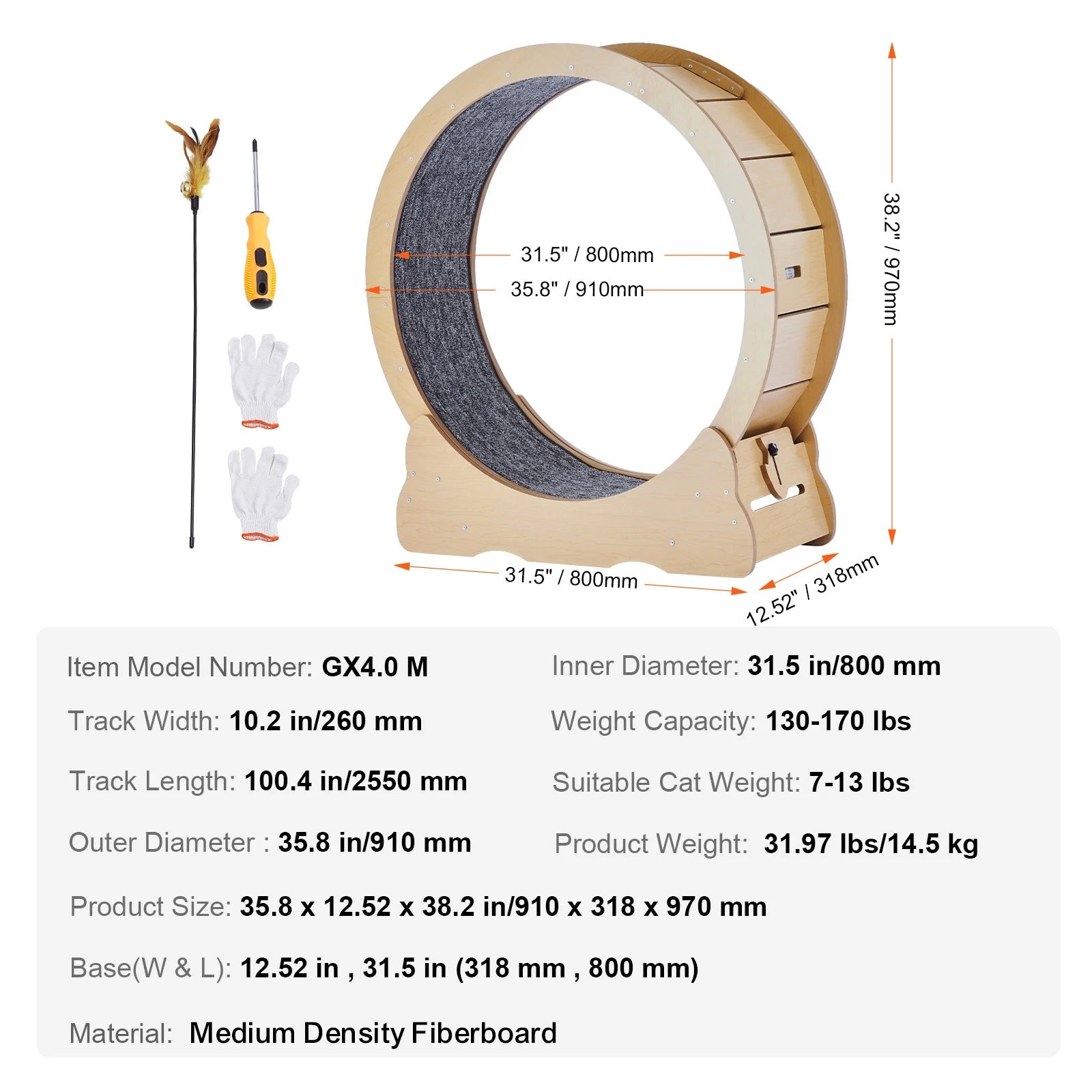 Wooden Cat Exercise Wheel Large Cat Treadmill Wheel for Indoor Cat Running
